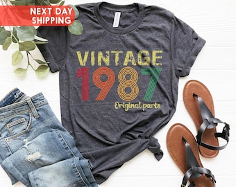 Chemise avec pièces originales 1987, chemise cadeau 39e anniversaire, chemise vintage 1987, chemise pièces originales vintage 1987, t-shirt cadeau 39e anniversaire pour homme