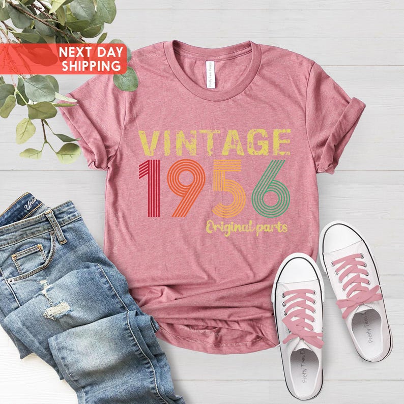 Vintage 1956 Original Part Tee, Vintage 1956 Shirt, 70th Birthday Shirt, Born In 1956, 70th Birthday Shirt For Women, 1956 Retro Shirt image 4