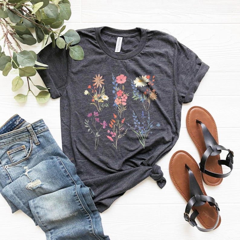 Vintage Flower Shirt, Watercolor Wildflowers Shirt, Floral Arrangements Shirt, Mothers Day Shirt, Wildflowers Tee, Botanical Print Tee image 2