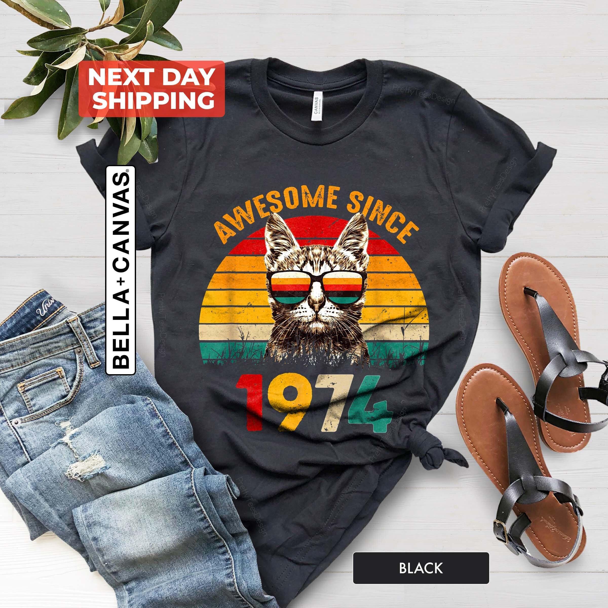 Camiseta retro vintage de gato de 1974, regalo de cumpleaños número 51 para hombres, camiseta increíble desde 1974, regalo de cumpleaños número 51 para mujeres, camiseta vintage de 1974