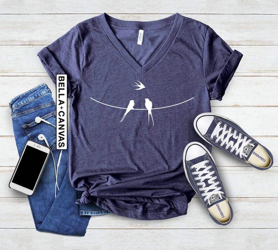 Bird V-Neck Shirt, Bird Lover Shirt, Birds On Wire Shirt, Gift For Bird Lover, Birds T-Shirt, Natural Lover Shirt, Gift For Mom, Woman Shirt