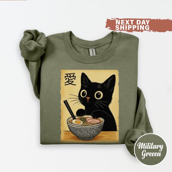 Ramen Cat Shirt, Cute Noodle Cat Sweatshirt, Kawaii Japanese Anime Cat Shirt, Anime Cat T-Shirt, Japanese Tee, Ramen Lover, Cat Lover Gift