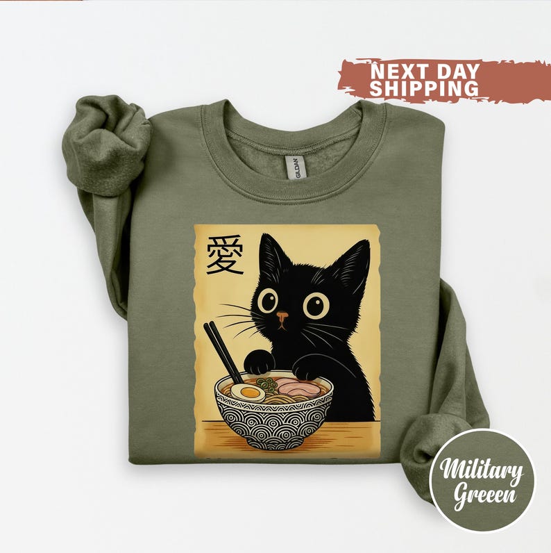 Ramen Cat Shirt, Cute Noodle Cat Sweatshirt, Kawaii Japanese Anime Cat Shirt, Anime Cat T-Shirt, Japanese Tee, Ramen Lover, Cat Lover Gift image 1
