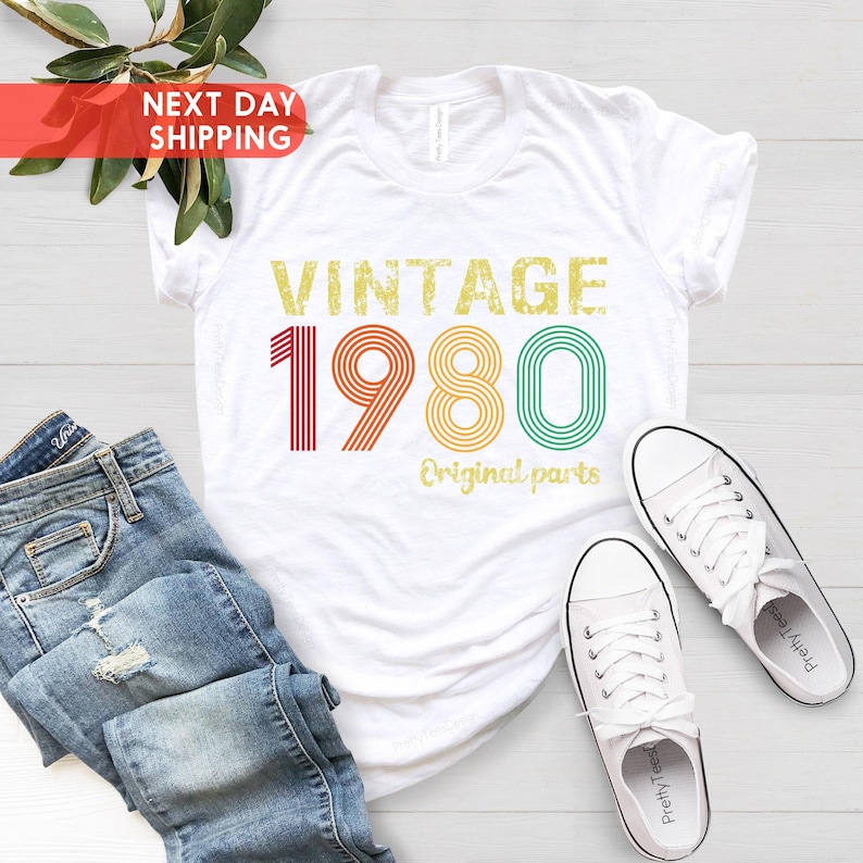 1980 Vintage Original Parts Shirt, 1980 Birthday Shirt, 46th Birthday Gift, 46th Birthday Party, 1980 Original Part Tee, 1980 Retro Shirt image 4