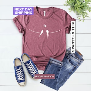 Bird V-Neck Shirt, Bird Lover Shirt, Birds On Wire Shirt, Gift For Bird Lover, Birds T-Shirt, Natural Lover Shirt, Gift For Mom, Woman Shirt image 3