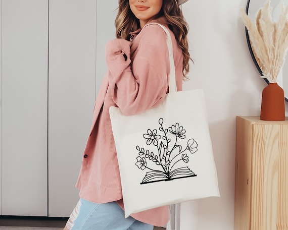 Andeiltech Flower Canvas Tote Bag For Women - Large Reusable Grocery & Book Bag With Inner Zipper Pocket