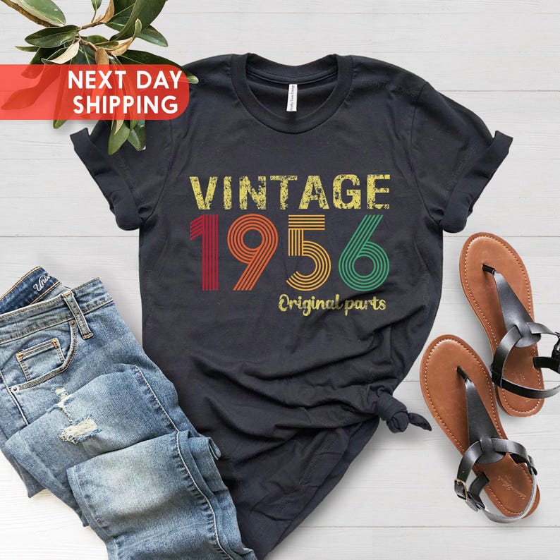 Vintage 1956 Original Part Tee, Vintage 1956 Shirt, 70th Birthday Shirt, Born In 1956, 70th Birthday Shirt For Women, 1956 Retro Shirt image 3