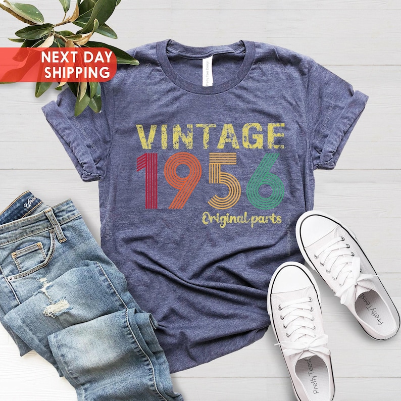 Vintage 1956 Original Part Tee, Vintage 1956 Shirt, 70th Birthday Shirt, Born In 1956, 70th Birthday Shirt For Women, 1956 Retro Shirt image 2