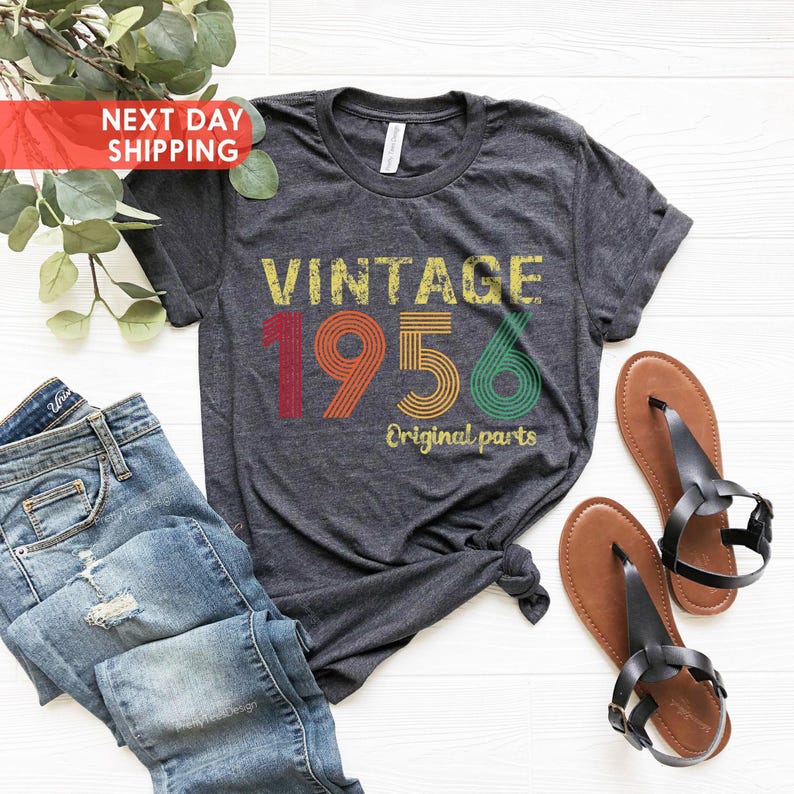 Vintage 1956 Original Part Tee, Vintage 1956 Shirt, 70th Birthday Shirt, Born In 1956, 70th Birthday Shirt For Women, 1956 Retro Shirt image 1