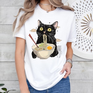 Ramen Cat T-Shirt, Cat Lover Gift, Anime Cat T-Shirt, Japanese Shirt, Cat T-shirt, Kawaii Shirt, Foodies Shirt, Ramen Lover Shirt, Kitty Tee