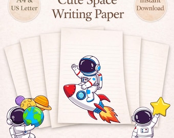 Weltraum Briefpapier für Kinder, Astronaut Liniertes Papier zum Ausdrucken, Weltraum Briefpapier, 12 Seiten A4 US Letter PDF