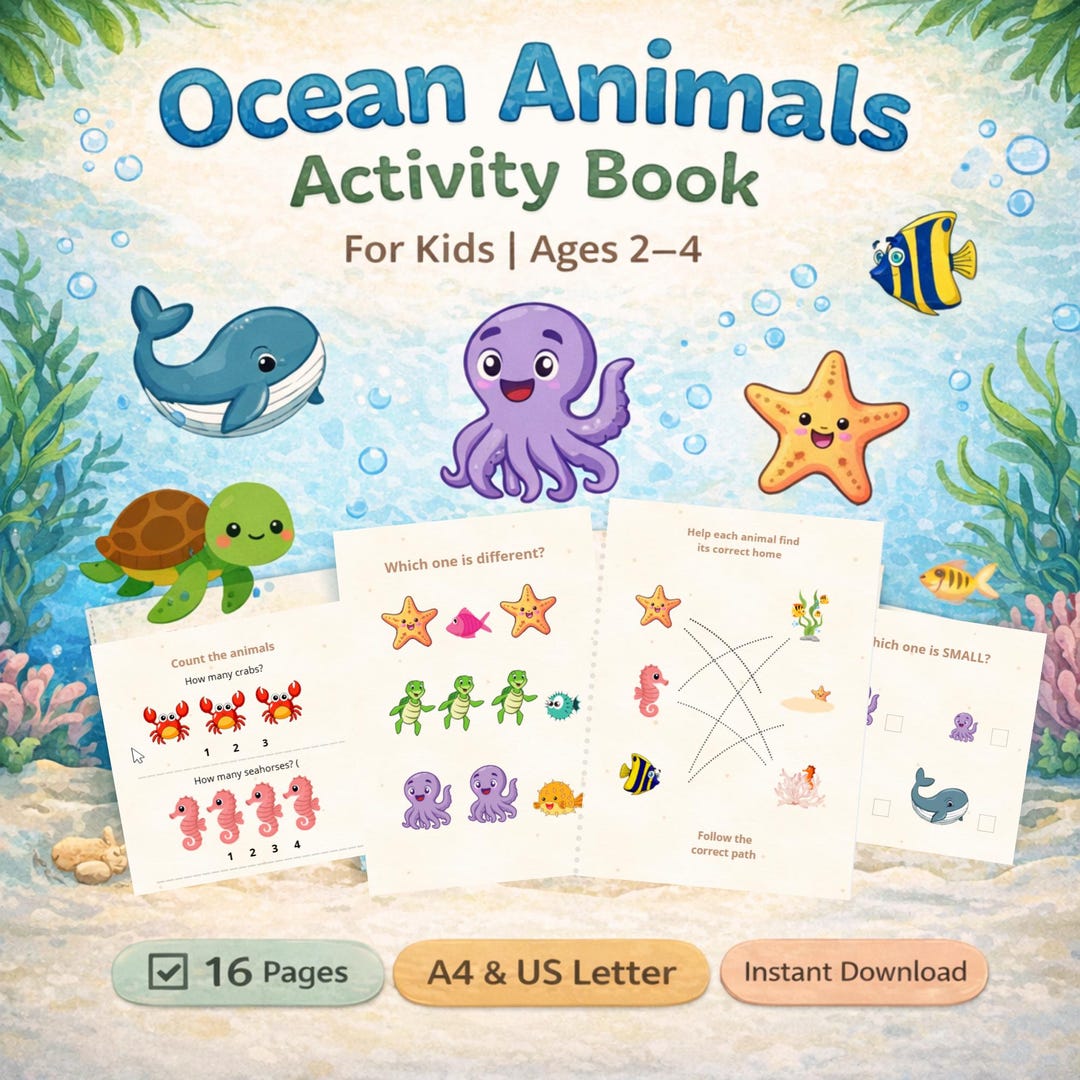 Ocean Animals Activity Book, Toddler Printable PDF, Preschool Learning ...