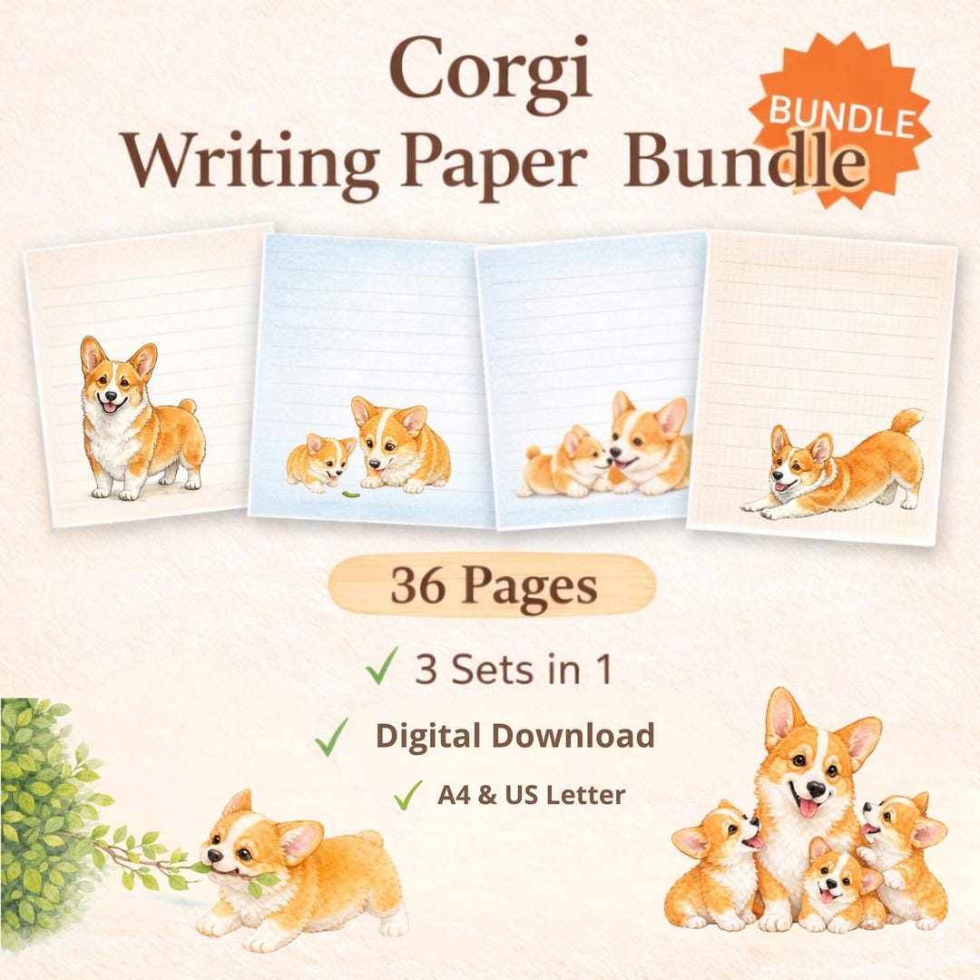Editable Corgi Notes Corgi Writing Paper Bundle, Dog Stationery Printable, Cute Puppy Letter ...