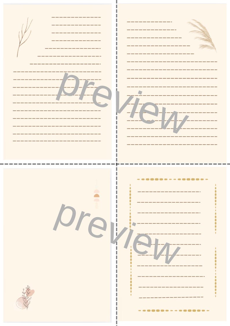 Boho Writing Paper Printable, Aesthetic Lined Stationery PDF, 24 Pages ...