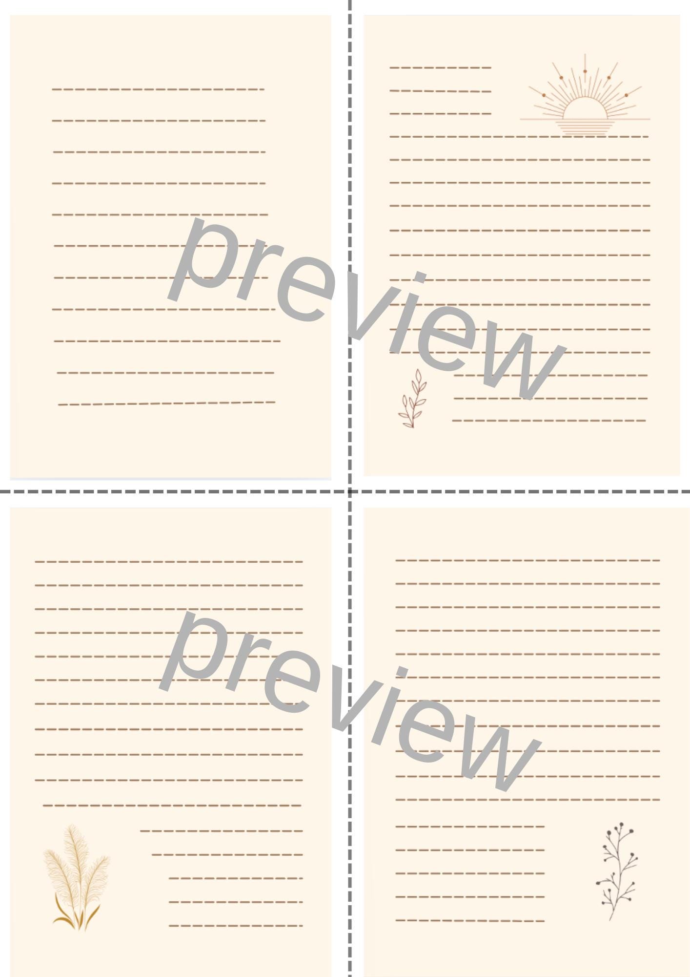 Boho Writing Paper Printable, Aesthetic Lined Stationery PDF, 24 Pages ...