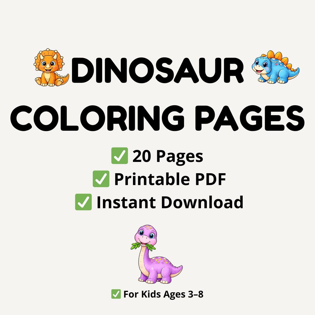 Dinosaur Coloring Pages for Kids Ages 3-6 – 20 Printable PDF Sheets ...