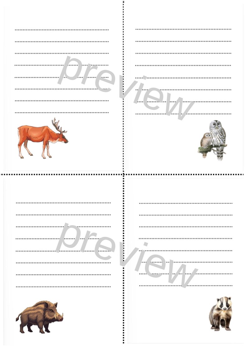 Forest Animals Writing Paper Printable 12 Lined Pages A4 and US Letter ...