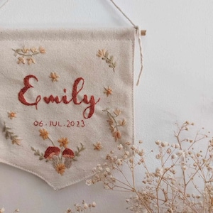 Embroidered Mushroom Name Banner – Personalized Kids Room Decor
