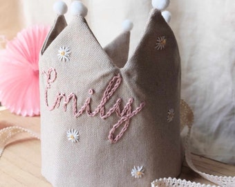 Custom Name Crown - Fabric Embroidered Crown - Baby Party Crown - Pretend Play Fabric Crown - Baby Girl Party Crown