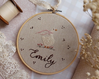 Custom Name Goose Embroidery Hoop, Nursery Wall Art