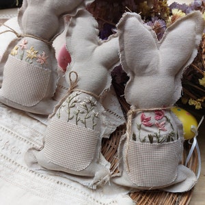 Embroidery Easter bunny decoration Farmhouse Bunny Nursery decoration Hand Embroidery Ornaments image 4