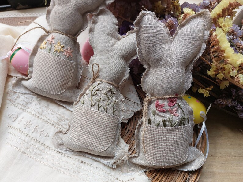 Embroidery Easter bunny decoration Farmhouse Bunny Nursery decoration Hand Embroidery Ornaments image 4