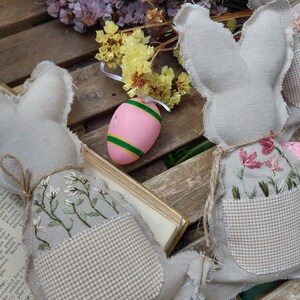 Embroidery Easter bunny decoration Farmhouse Bunny Nursery decoration Hand Embroidery Ornaments image 5