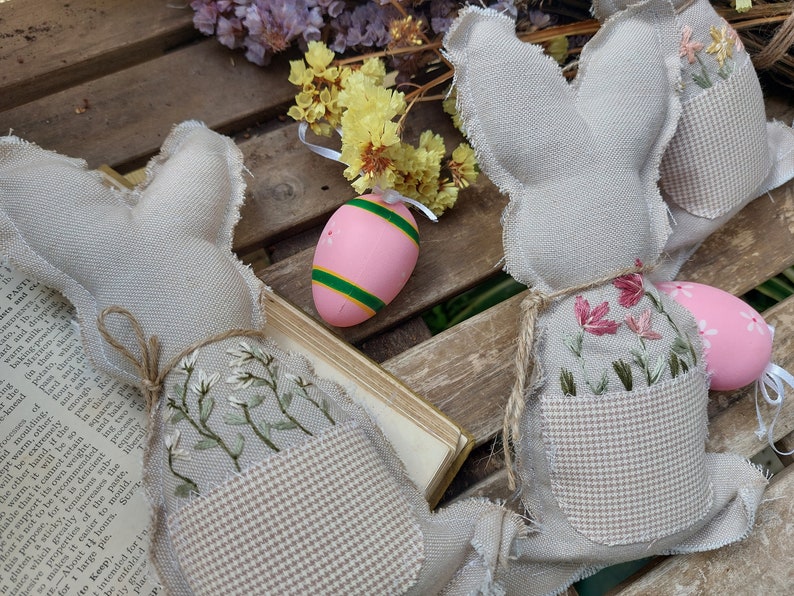 Embroidery Easter bunny decoration Farmhouse Bunny Nursery decoration Hand Embroidery Ornaments image 5