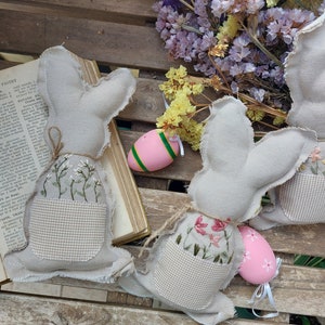 Embroidery Easter bunny decoration Farmhouse Bunny Nursery decoration Hand Embroidery Ornaments image 3
