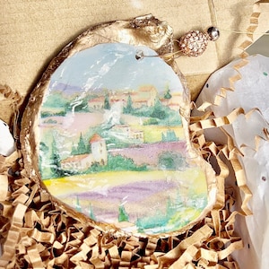 Italian French village scene shell Christmas ornament
