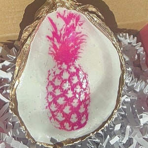 Fuschia pink Pineapple shell  Ornament. Pineapple Christmas Ornament. Hot pink Pineapple Oyster shell Christmas ornament. Hostess wedding