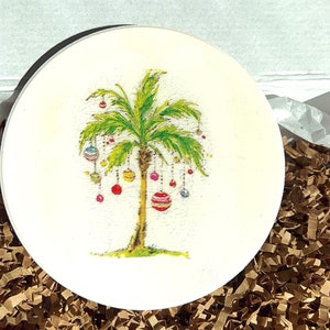 Coastal Christmas Coaster. Palm trees with ornaments coaster.