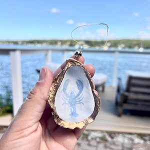 Coastal coquette Oyster Ornament set. Fisherman chic decor East Coast summer ornament. Nantucket summer Oyster shell Christmas ornament set.