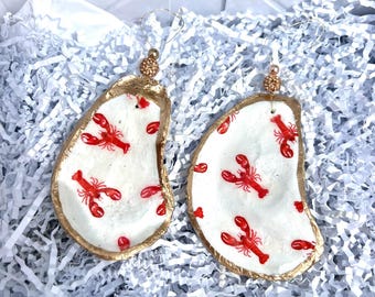 Lobster oyster shell Ornament. Lobster Christmas Ornament. Oyster shell Christmas ornament. Nautical Christmas Ornament Coastal Christmas