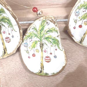 Palm tree oyster shell Ornament. Seashell christmas ornament. Palm tree Ornament. Coastal Christmas. Hostess gift. Gifts under 20
