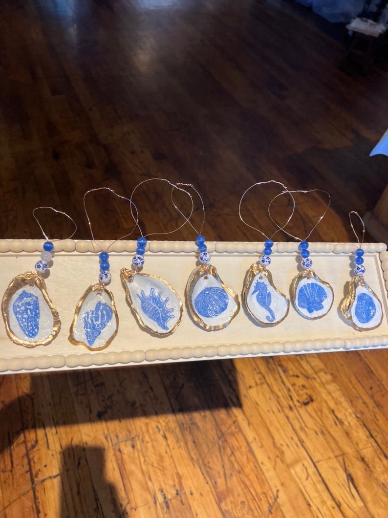 Blue and White Shell Ornament Set. Periwinkle Shell Ornament. Blue ...