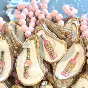 Pearls and Prosecco favor. Pink oyster shell party favor. Bridal shower favor Rose all day bachelorette favor. Rose party favor idea