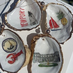 Newport-themed Oyster Shell Ornament Set. Newport RI Christmas