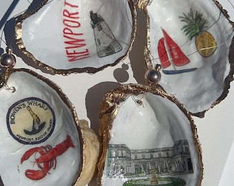 NEWPORT oyster shell Ornament. Newport christmas ornament. Coastal Christmas gift. Rhode Island Travel gift Christmas. Newport RI gift idea.