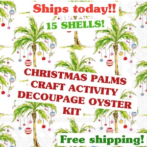 CHRISTMAS PALM craft kit decoupaged Shell ornament kit|Christmas craft activity oyster shell ornament DIY kit|decoupage oyster craft kit