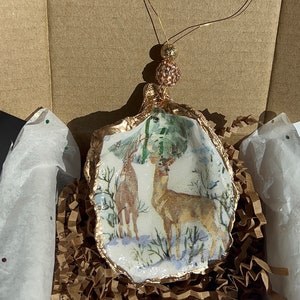 Deer oyster shell Ornament. Oyster shell christmas ornament. Deer Ornament. Coastal Christmas. Hostess gift. Wine charm
