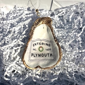Plymouth oyster shell Christmas ornament. Plymouth Christmas ornament. Plymouth MA stocking stuffer. Plymouth present idea. Plymouth gift