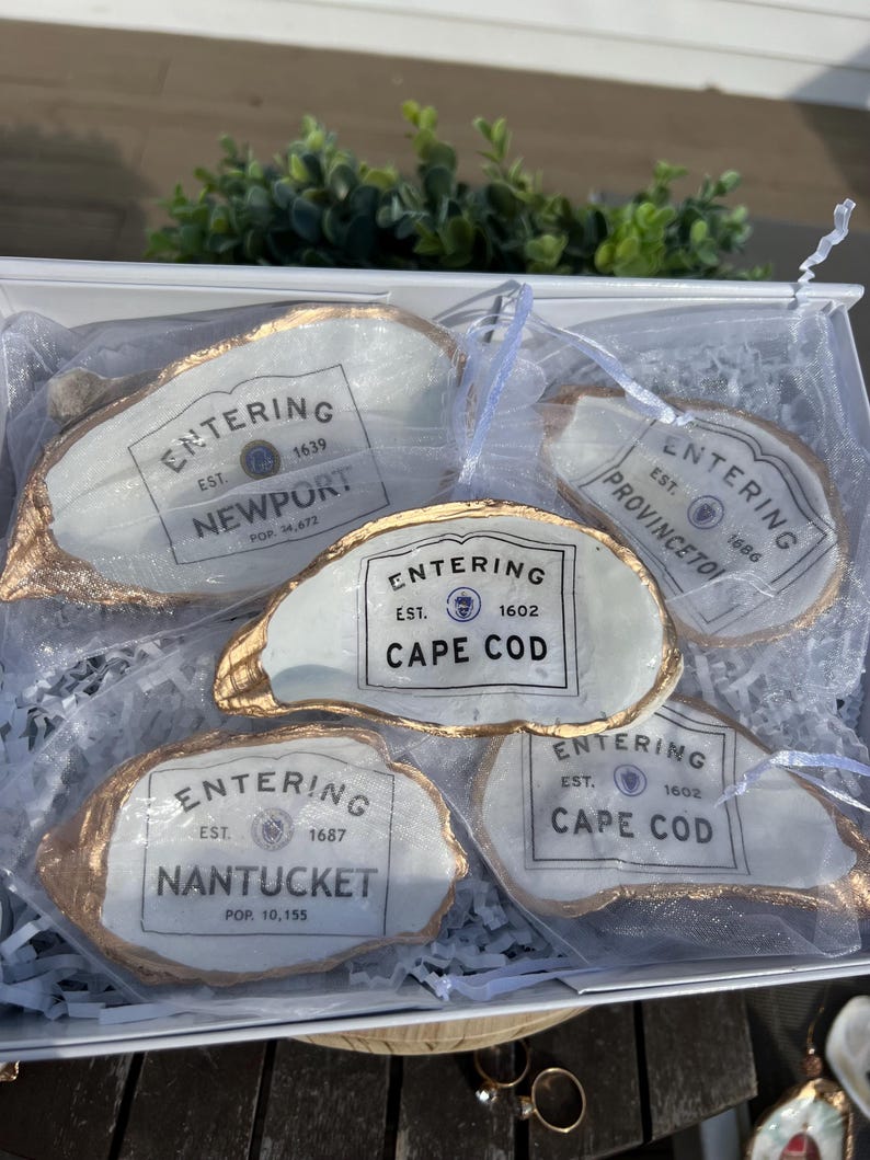 CAPE COD Oyster Shell Christmas Ornament. Cape Cod Ring Dish Cape Cod