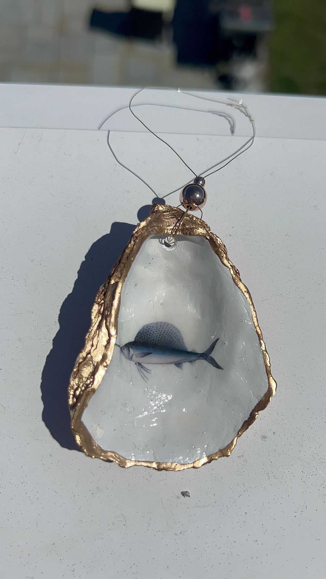 Swordfish Ornament. Swordfish Shell Christmas Ornament. Oyster Shell