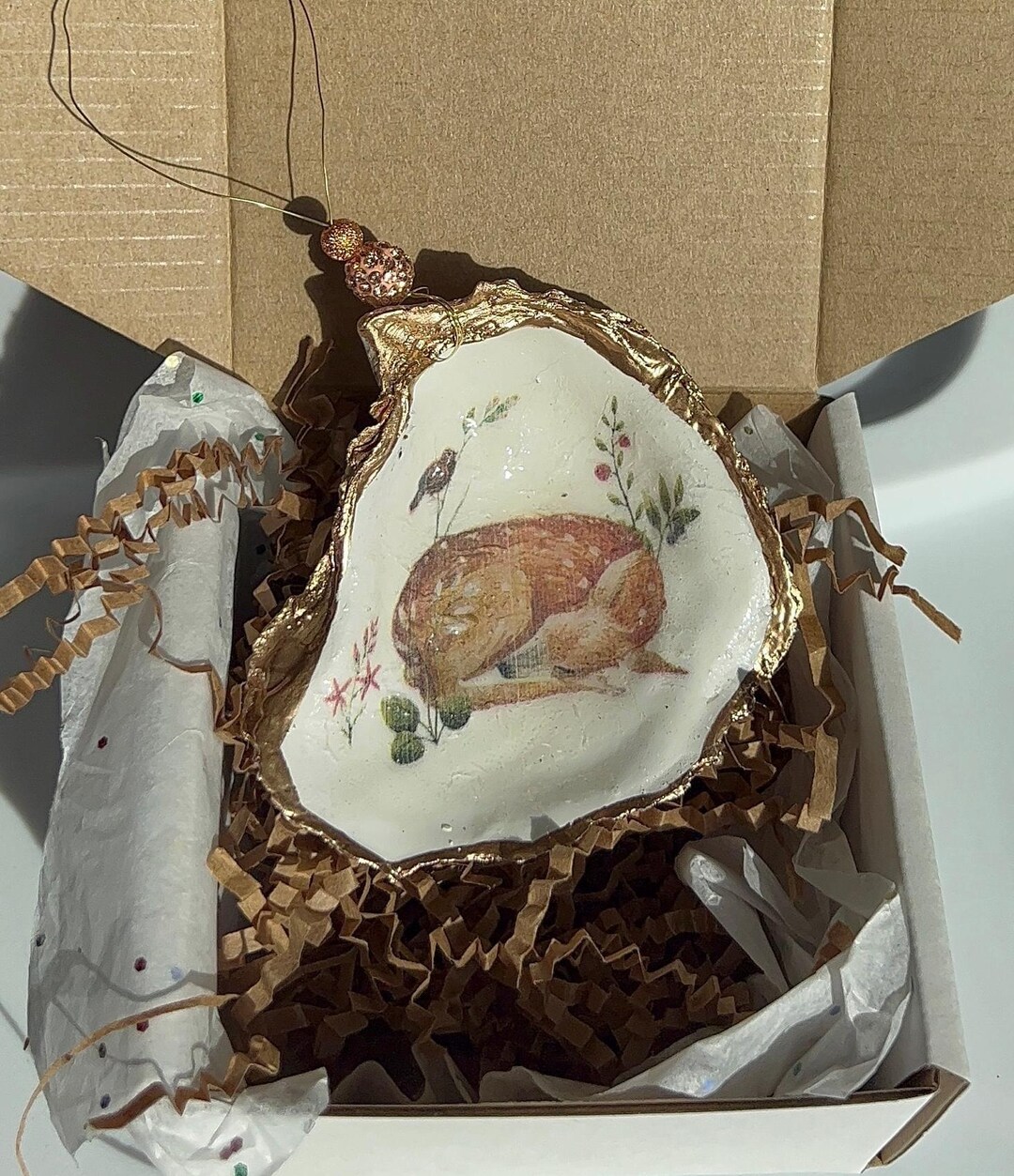 Sleeping Deer Oyster Shell Ornament. Oyster Shell Christmas Ornament ...