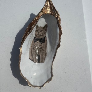 Cat Person Cat party idea. Cat Oyster Shell Christmas Ornament for Cat person or cat lover. Decoupaged Oyster ornament & cat party present