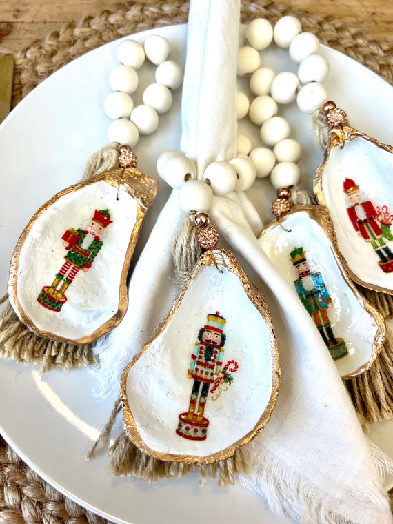 Nutcracker Oyster Shell Napkin Ring. Christmas Oyster Shell Napkin Ring Set. Beachy Christmas Decor. Coastal Christmas Table Setting Idea Etsy