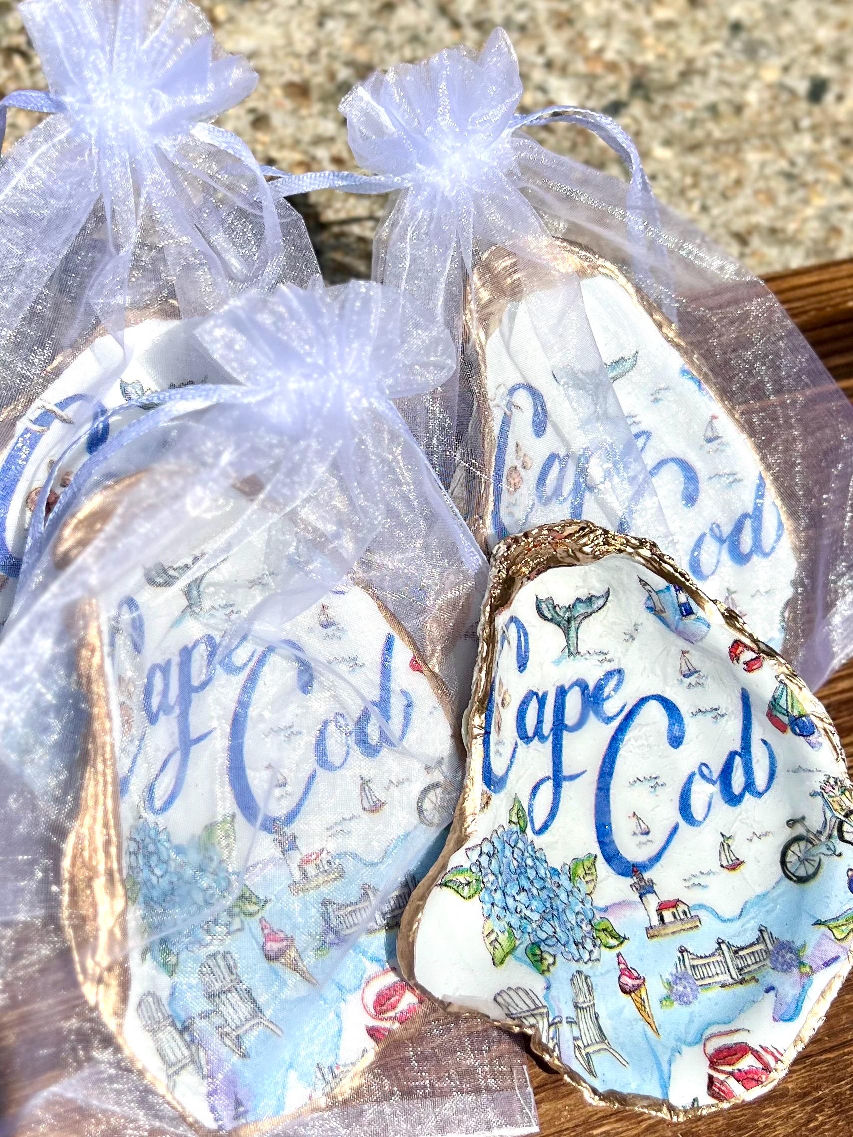 Cape cod bachelorette favor idea shell ornament. Cape Cod trip souvenir & Cape memento gift. Beachy Cape Cod wedding favor. Cape Cod favor