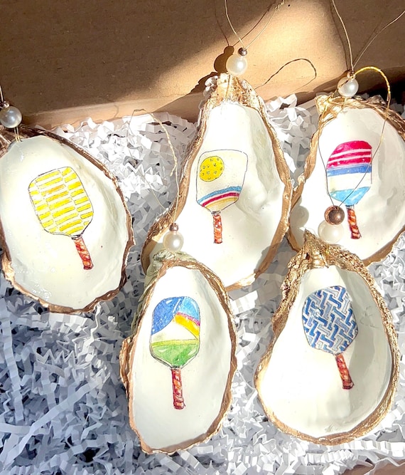 Pickleball Ornament gift Set. Preppy pickleball shell ornament. Pickleball Christmas Ornament. Pickleball player gift. Pickleball gift idea.