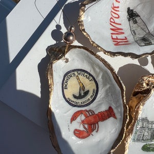 Newport-themed Oyster Shell Ornament Set. Newport RI Christmas